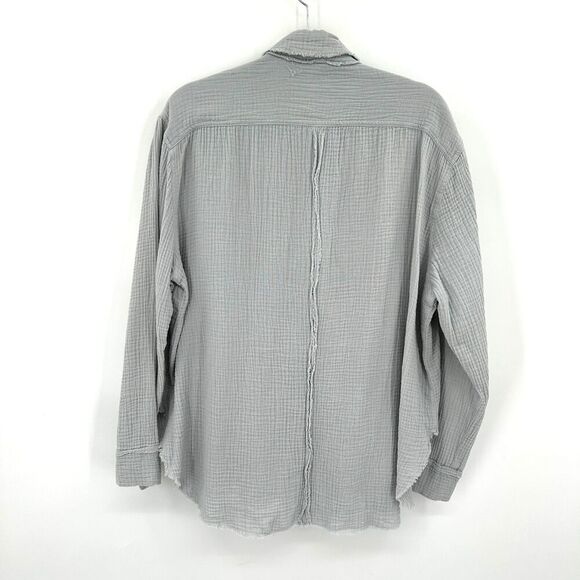 LA MIEL Women's Blue Gray Gauzy Oversized Button Up Long Sleeve Shirt Size Small - Picture 2 of 6